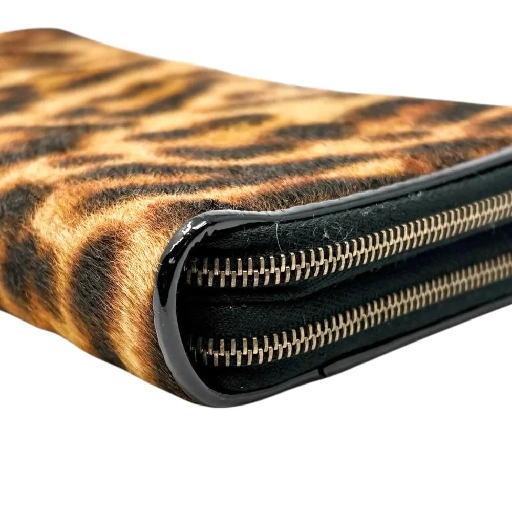 Christian Dior Vintage 2001 Logo Leopard Print Pony Hair Wallet Dice [106430]